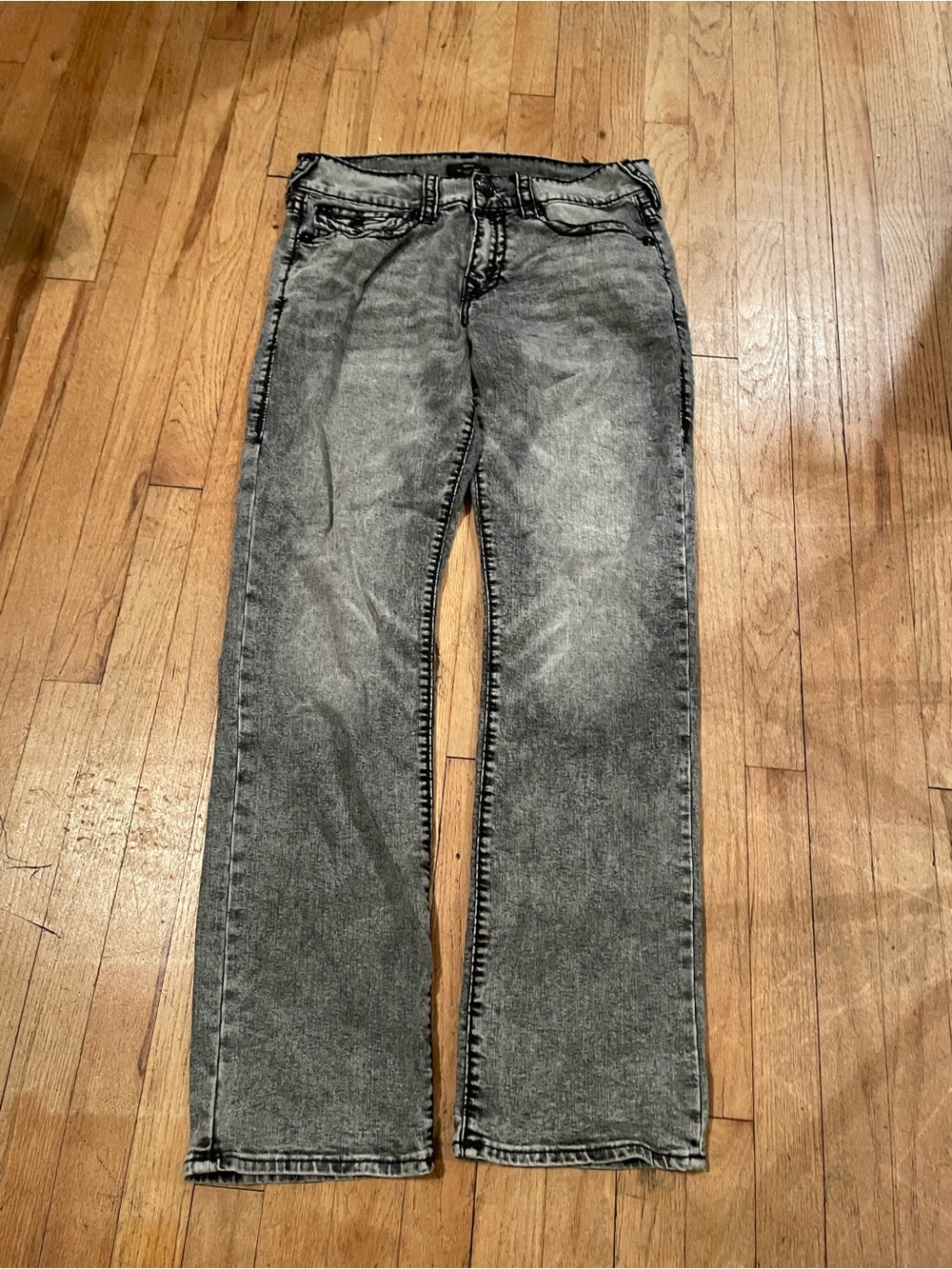 True Religion Men's Grey Acid-Wash Straight Jeans